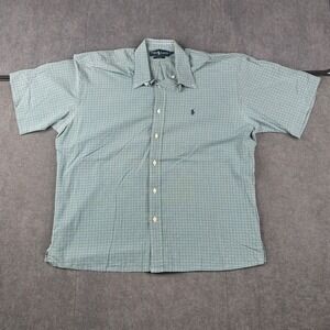 Polo Ralph Lauren Blake Shirt Mens L Green Blue Plaid Short Sleeve